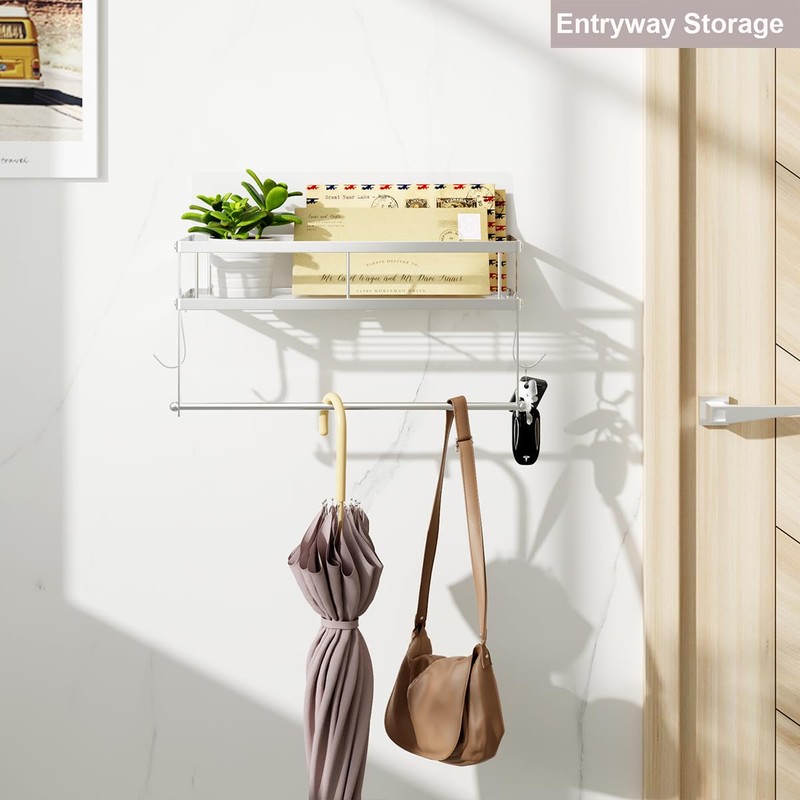 ESOW Paper Towel Holder with Shelf Storage, Adhesive Wall Mount