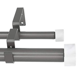 Meriville 1-Inch Diameter Double Window Treatment Curtain Rod, Vico White Marble End Cap Finial, 28-inch to 48-inch Adjustable, Gunmetal