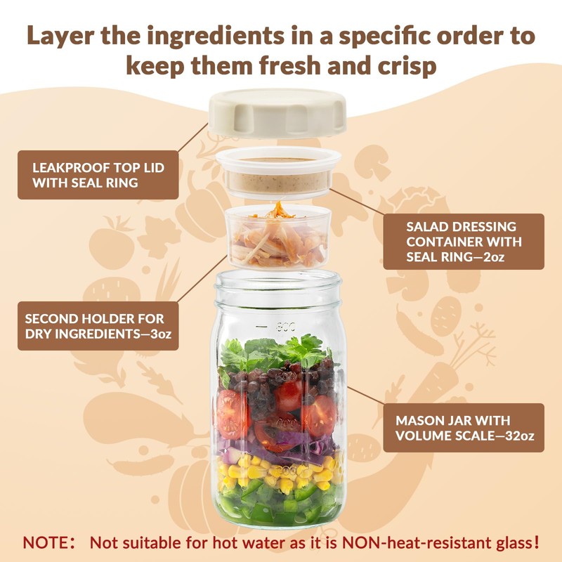 SOLIGT 4 Pack Glass Salad Jars with Lids Meal Prep,