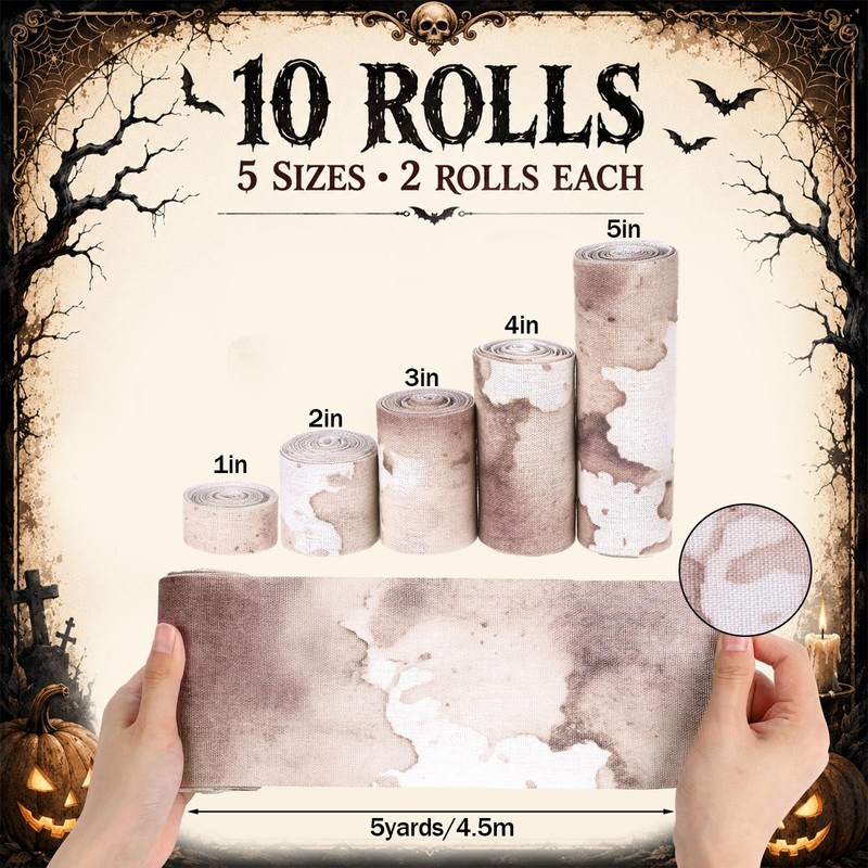 Lothee 10 Rolls 50 Yards Halloween Mummy Bandage Wrap Costume