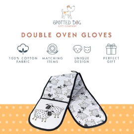 SPOTTED DOG GIFT COMPANY Double Oven Gloves, Heat Resistant Double Oven Mitt, Black and White Sheep Themed Kitchen Oven Mitts, Cute Sheep Cooking & Baking Gifts for Animal Lovers Women Men
