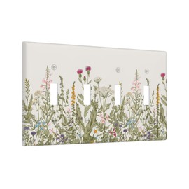 Wildflower Light Switch Cover 4 Gang Wall Plate Quad Toggle Switch Plate Covers, Vintage Floral Decorative Light Switch Plates for Office Home, 4.5 x 8.0 Inch