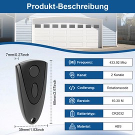 Garage Door Hand Transmitter 433.92 MHz for Novoferm, Door Opener Remote Control 2 Channels, 2 Pieces Hand Transmitter Garage Door for Novotron 502/504/512/514