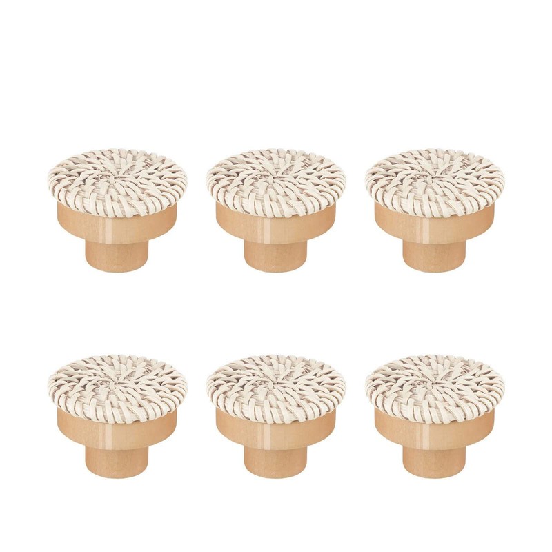 WANGCL 6pcs Rattan Dresser Knobs Handmade Wicker Woven Cabinet Knobs