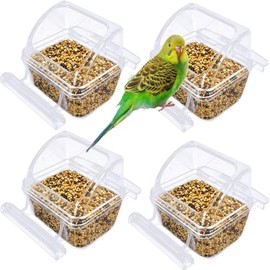 Pack de 4 comederos para pájaros para jaula, comedero colgante transparente sin derrames para loros, dispensador de comida y agua con ranura de plástico, accesorios para jaula de pájaros pa