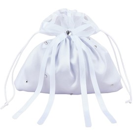 CRASPIRE Bow Bridal Bag Wedding Bags White Floral Bridesmaid Satin Decorated Bag Money Purse Handbag Satin Bags Satin Dolly Bag Drawstring Storage Bags Wedding Decoration