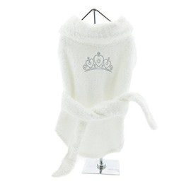White Silver Tiara Cotton Dog Bathrobe (X-Small)
