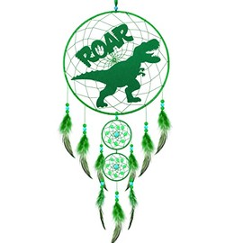 Dinosaur Dream Catcher Kit for Kids Dino Feather Dreamcatcher Dinosaur Wall Hanging Decor with Triple Ring DIY Feather Dream Catcher Gifts for Home Nursery Boys Girls Toddler Baby Room Bedroom Decor