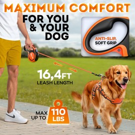 New 2025 Retractable Dog Leash 16,4 ft'-Heavy Duty Retractable Pet Leash with Anti-Slip Soft Grip-Reflective Dog Leashes with Anti-Twist Protection for Small Medium Large Dogs up to 110 lbs (Orange)