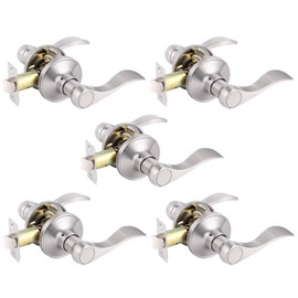 Gobrico 5 Pack Wave Style Euro Interior Door Levers Handles Passage Hall and Closet Leversets Locksets Left/Right Handed Satin Nickel Finish