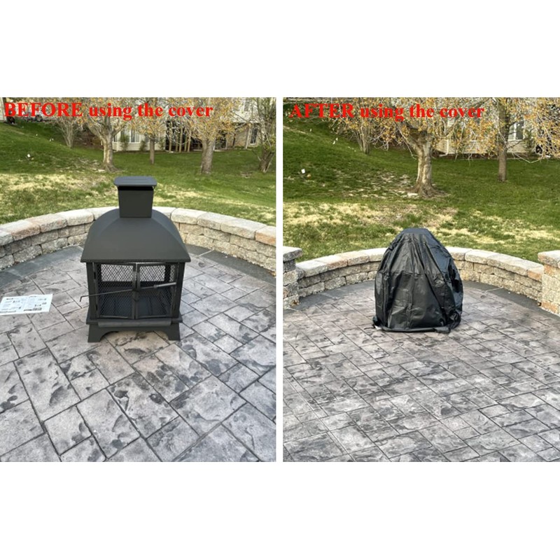 UCARE Outdoor Steel Patio Fireplace Cover Waterproof 420D Oxford Square