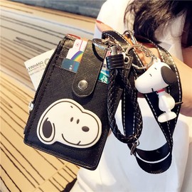 Snoopy Character ID Card Holder, Pass Case, Commuter Passes, Name Badge Case, IC Card Case, Vertical Coin Case, with Strap (5 Card Storage)