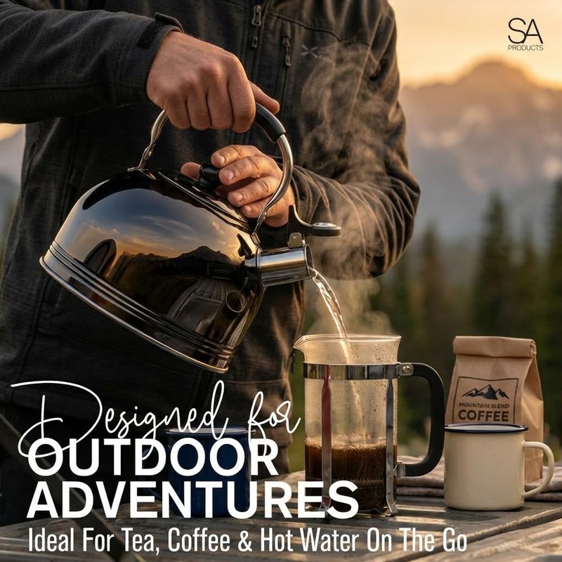 SA Products Camping Kettle 3L - Stainless Steel Whistling Kettle