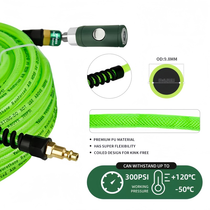 Yolass 1/4”x 100 ft Green Transparent Flexible Reinforced Polyurethane (pu)