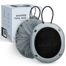 MainBasics Shower Tool Duo 2-1 Shower Loofah Sponge and Exfoliating Body Scrubber (2 Pack, Skyway)