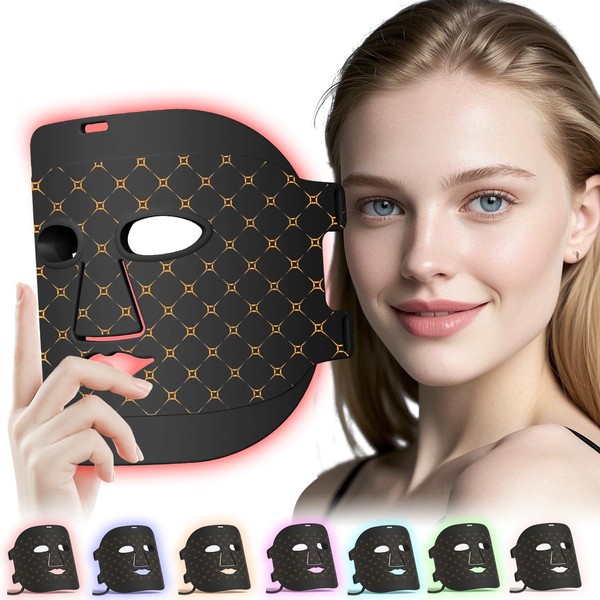LED Gesichtsmaske Lichttherapie, RRZIOM 7 Farben Rotlicht Gerät, Rotlichtlampe Gesicht