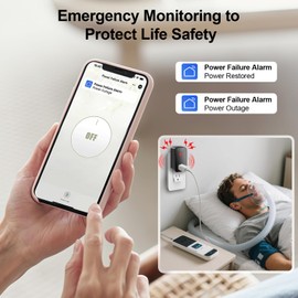 Power Failure Alarm WiFi, 110dB Loud Freezer Smart Power Outage Alarm with LED Indicator, 3 Volume Levels & Voltage Detection, Socket Expansion, App Alerts, for Refrigerator, Sump Pump, Aquarium