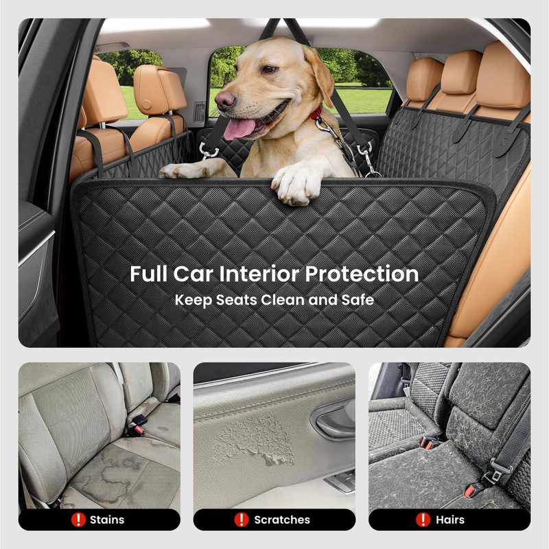 REEVAA Dog Car Seat Cover for Back Seat, Hard Bottom