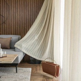 Home Brilliant Sheer Curtains 63 Inches Long for Bedroom Panel Striped Voile Window Curtains for Living Room Nursery, Set of 2, 54" x 63 inch Length, Linen