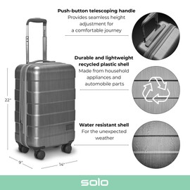 Solo New York Re:serve Carry-On 22" Spinner, Made from Recycled Materials, Grey