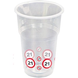 Traffic Sign 21st Party Cups Pack of 10, 10 Plastic Glasses with Traffic Sign Design each Glass 11cm.