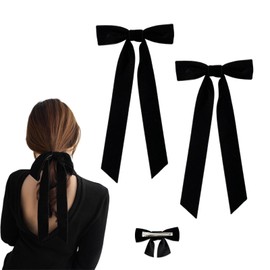SensaBliss Velour Ribbon, Velour, Hair Accessory, Long Ribbon, Hair Clip, Kids, Adults, Weddings, School Entrance Ceremonies, Graduation Ceremonies, Stylish, Cute, Simple, Hair Ornament, Black, 2