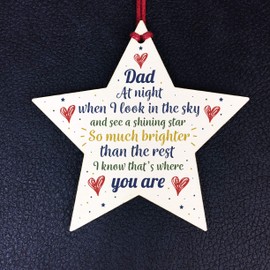 RED OCEAN Wooden Star Christmas Tree Bauble Memorial Dad Father Gift Remembrance Hanging Plaque Sign Family Friendship