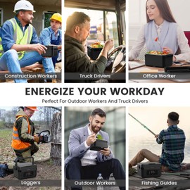 AERKINE Electric Lunch Box For Adults - Rechargeable 60W Self-Heating Food Warmer with 1.0L Stainless Steel Container, Heated Lunch Box For Office, Picnic, Car & Outdoor Use(Black)