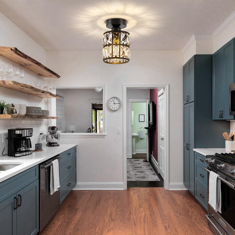 Ruibutrade Black Hallway Light Fixtures, Modern Semi Flush Mount Ceiling