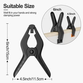 EMART 6 Pack Heavy Duty Muslin Spring Clamps, 6 inch Photo Booth Backdrop Clips for Photography Studio - Black