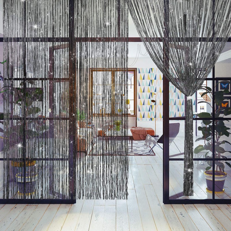 Sinmoe 2 Pieces Glitter String Curtain Panels Cotton String Curtain