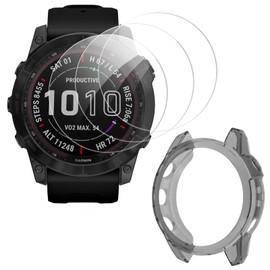 ToVioc [3+1 Piece Case Protective Film Compatible with Garmin Fenix 7X 51 mm / Fenix 7X Solar/Fenix 7X Sapphire Solar, Anti-Scratch HD Watch Film, Flexible TPU Protective Case - Black