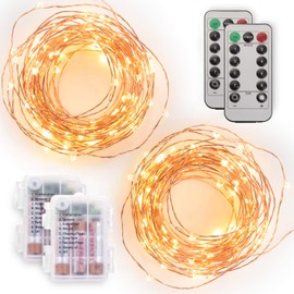 [2 Pack] Tenergy Battery Operated LED String Lights, Includes 6 AA Batteries, 16.5ft Light String 50 Dimmable LEDs, Remote Control, Outdoor Ready for Christmas decorations, Wedding Decor, UL Certified