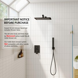 Kurpot Black Shower System, Wall Mounted Shower Faucet Set with Valve, 10-Inch Rainfall Shower Head with Handheld Combo Spray, 59'' Long Shower Hose and Shower Trim Kit, Matte Black