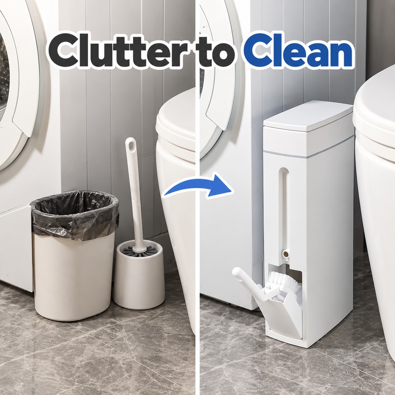 2-in-1 Bathroom Trash Can with Toilet Brush – Slim Narrow