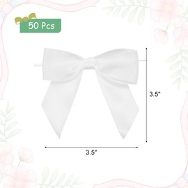 sourcing map 50 Pcs Pre-Tied Bows Satin Ribbon Bows 3.5" Twist Ties Gift Bows for Craft DIY Candy Bags Christmas Wedding Decor Party Treat Bags White