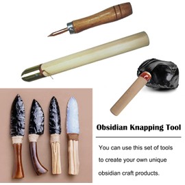 Flint Knapping Tools Kit Obsidian Crafting Tool, Dragon Crystal Stone Age Toolkit, Flint Napping Tools for Both Pros and Beginners, Including 1 Small Pressure Flaker and 1 Small Copper Bopper