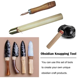 Flint Knapping Tools Kit Obsidian Crafting Tool, Dragon Crystal Stone Age Toolkit, Flint Napping Tools for Both Pros and Beginners, Including 1 Small Pressure Flaker and 1 Small Copper Bopper