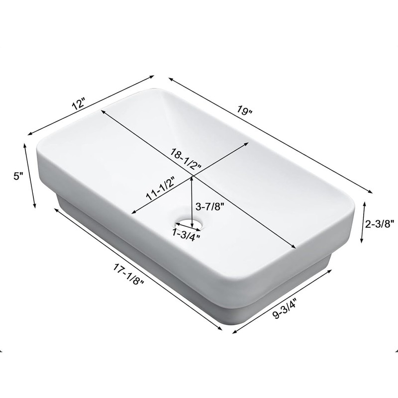 Lordear Vessel Sink Bathroom Semi Recessed Sink 19 x 12
