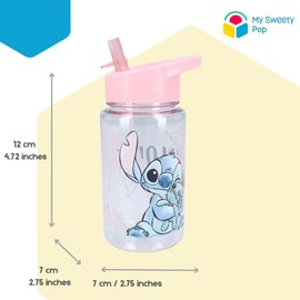 My sweety pop - Plastic Stitch Drinking Bottle - Children - Crib - Nursery - School - Holiday - Meal - 12 cm - 450 ml - Hydration - Gift Idea (Stitch - Transparent/Pink)
