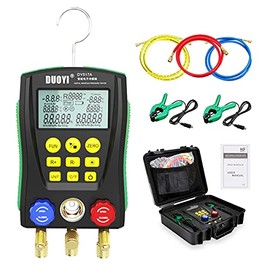 Refrigeration Digital Manifold Gauge Set for Air Conditioning/Refrigerator Digital Gauges HVAC with Double Pressure&Temp Test Manifold Digital, HVAC Gauges with hoses,Hose Clamp Set,Toolbox HVAC Tools