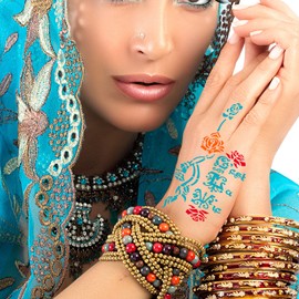 Henna Stencils Set for Women Finger Hands Body Painting 16 Pieces DIY Air Brush Temporary Tattoo Stencils for Girls