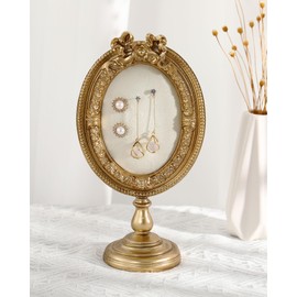 Wonderjune Vintage Jewelry Display Stand gold Antique Trinket tower Jewelry Photography Props Baroque Frame Organizer with Velvet Backing for Women Gifts Wedding Necklace Earrings Storage Display