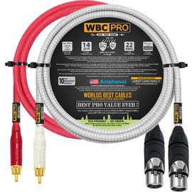 3 Foot RCA to XLR (Female) Cable Pair - WBC-PRO-LOCAP Low-Capacitance (14pF/ft) 22 AWG Ultra-Silent Audiophile & Pro-Grade Audio Interconnect Cable - Amphenol Plugs & Red & Silver Tweed Jackets