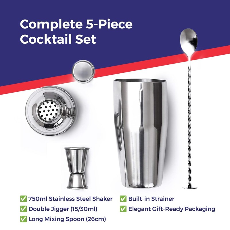 EVOKK Cocktail Shaker Set, 3 Pcs Satinless Steel Cocktail Making