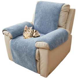 NUODWELL Thick Lamb Faux Recliner Chair Cover, Non-Slip Washable Chair Cover for Recliner Armchairs, 1 Seat Super Soft Furniture Protector Cover for Kids and Pets (Blue, 56 * 207cm)