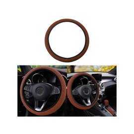 Elastic Stretch Steering Wheel Cover, Universal 15 Inch Car Steering Wheel Cover, Microfiber Breathable Ice Silk, Anti-Slip, Odorless, Easy Carry, Warm in Winter and Cool in Summer (Brown)