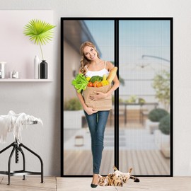 Magnetic Door Screen Fit Door Size 60 x 80 Inch, Reinforced Fiberglass Mesh Door Screen with Closure Weighted Bottom, Durable Magnetic Screen Door for Sliding Doors, Patio