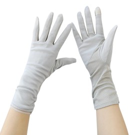 TINAYAUE Cotton Cycling Gloves for Women Summer Thin Breathable Outdoor Sunscreen Touch Screen Full Finger Driving Gloves (Grey)