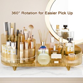 SIOOUI Rotating Makeup Organizer Large Capacity Cosmetic Display Case for Dressing Table Large Capacity Cosmetic Display Case with Makeup Brush Holder Cosmetic Organizer Countertop